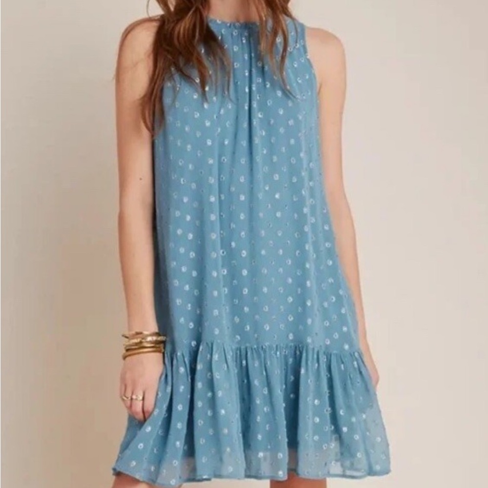 Anthropologie Natalie Blue Polka Dot Tunic Dress